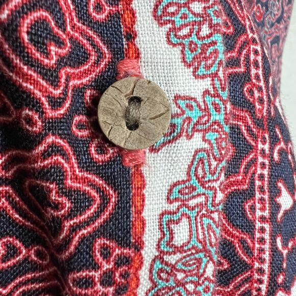 Rachel Zoe 100% Linen Top LARGE Bohemian Boxy Relaxed Button Up Woven NEW Red - Picture 4 of 6